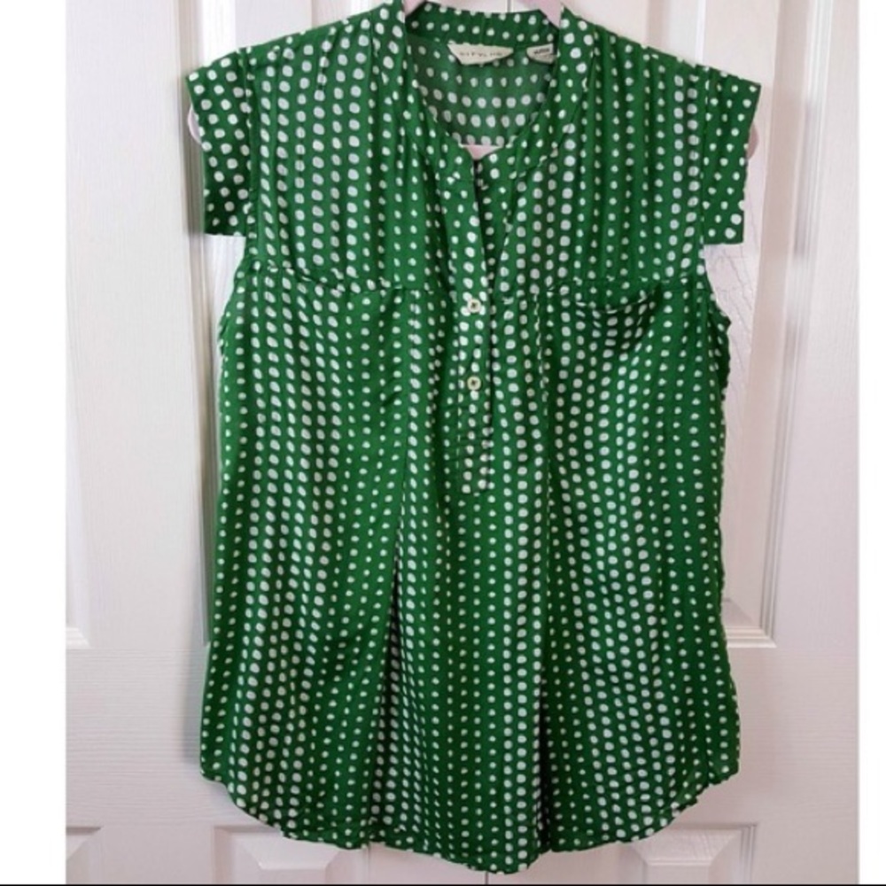 Anthropologie 11.1.TYLHO green spotted blouse